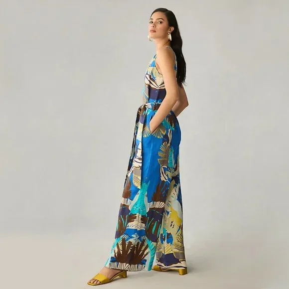 Ranna Gill | Linen Blend Halter Wide-Leg Jumpsuit w/ Pockets! | NWT - Picture 1 of 5